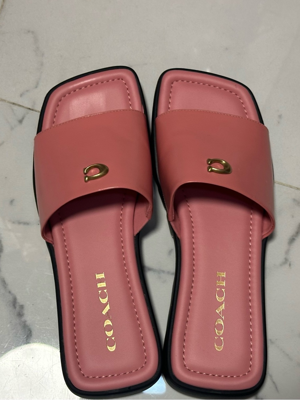 Coach Pink Leather Slide Sandals, NEVER WORN